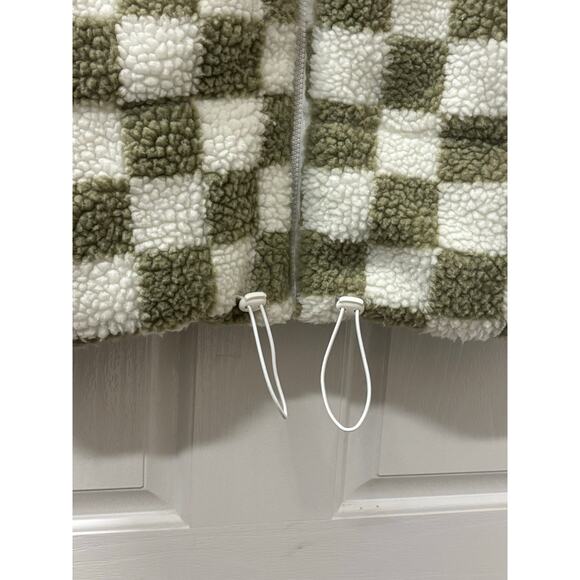 Sherpa Vest Green Cream Checkerboard Fleece Zip Up Women's L - Picture 4 of 10